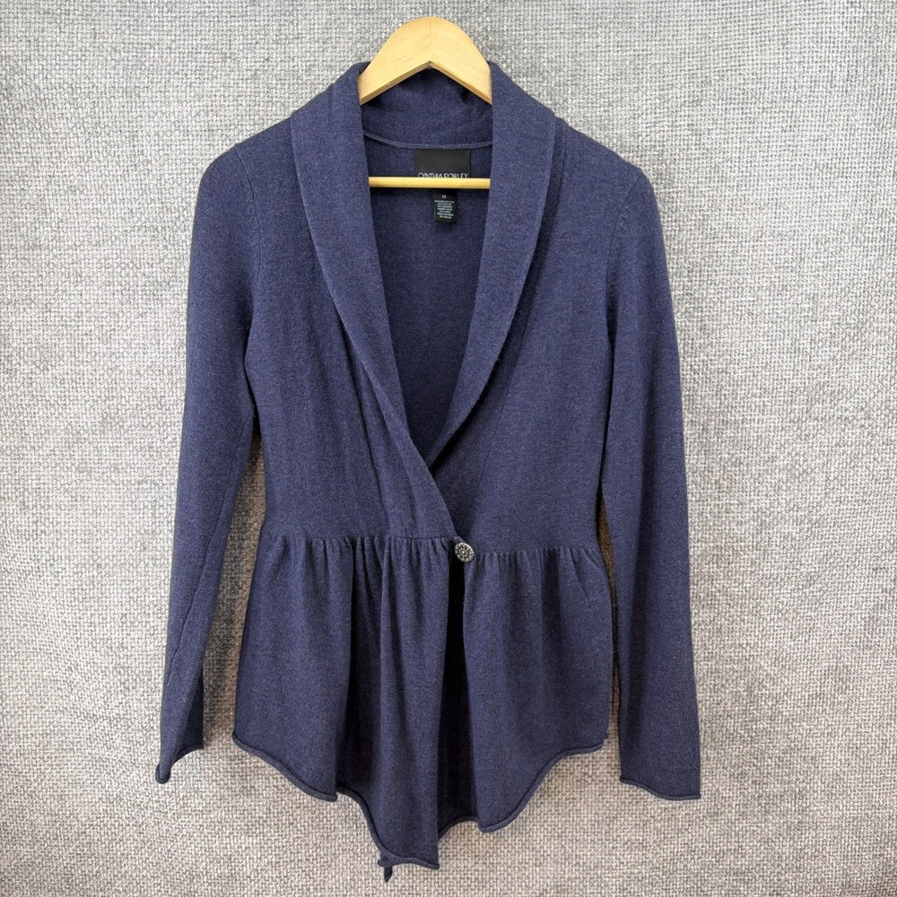 Cynthia Rowley Women's Med Navy Angora Wool Blend Peplum Cardigan Sweater‎